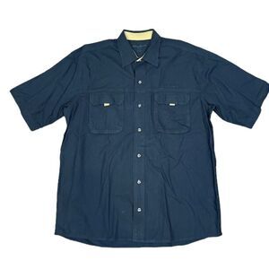 Eddie Bauer 100% Cotton Button Up Men's Fishing Hiking Shirt Navy Size Large
